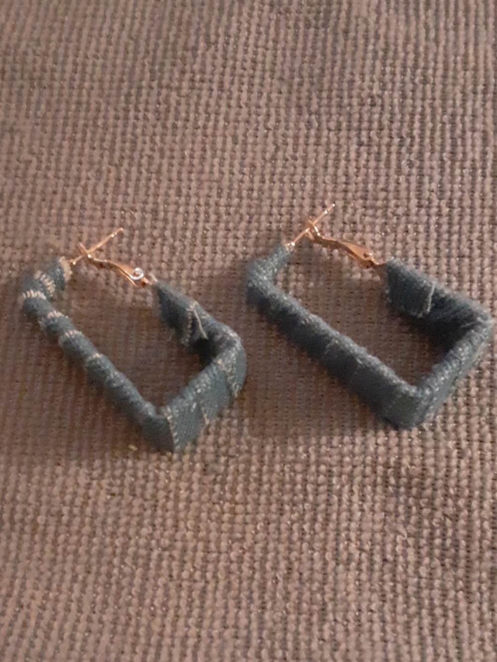 Gold-Trim Denim Fabric Square Hoop Earrings
